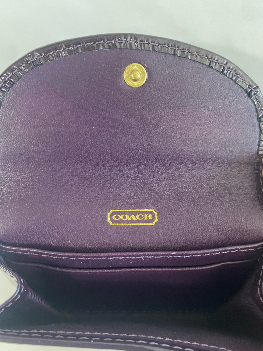 COACH Patent Leather Coin Purse Wallet - Plum Purple Eggplant Card Holder - Picture 6 of 9